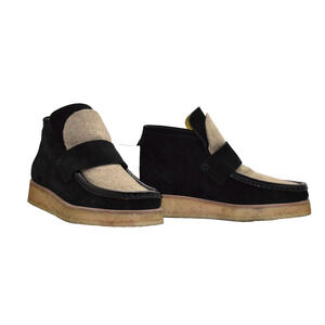 B5 Auth ACNE STUDIOS Black Suede Camel Tongue Patent Trim Kingston Boots Size 39